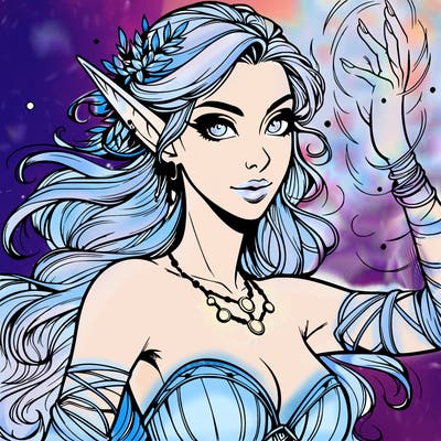 realistic elven woman glow magic wild chaos