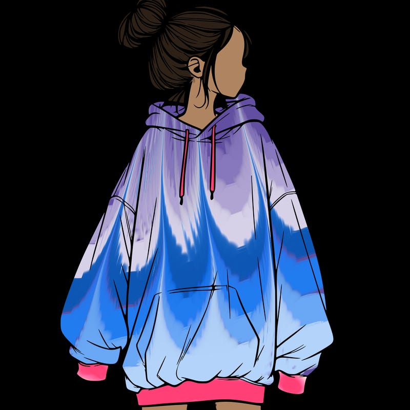 realistic girl with a oversized sweatshirt on and a bun