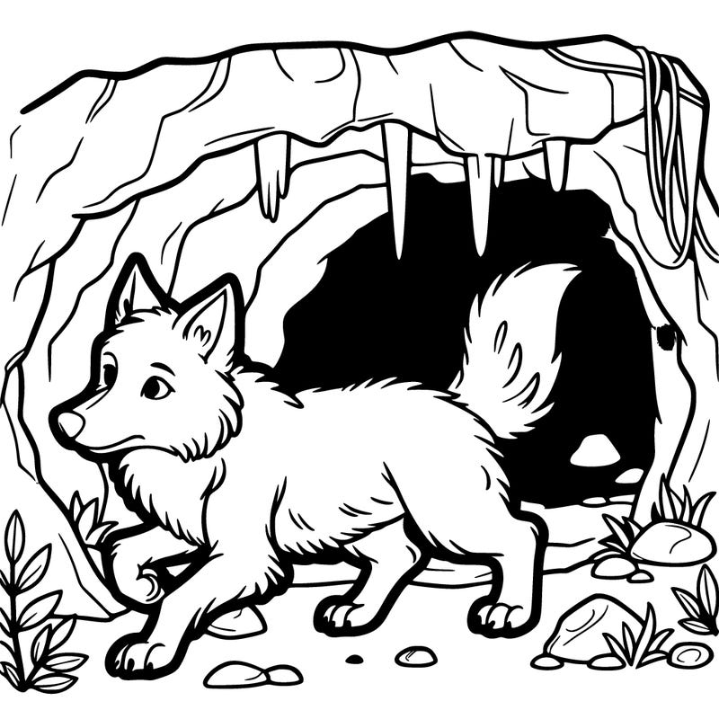 wolf exploring a cave