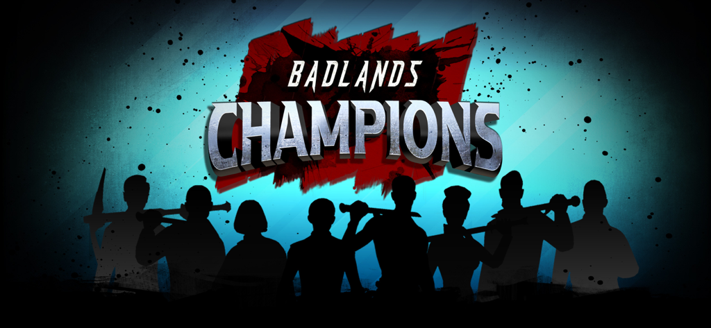 Badlands Champions Spieltitel mit Silhouetten von Kampfkünste-Helden