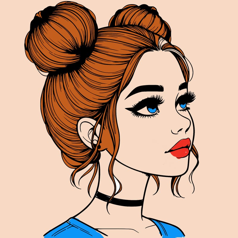 realistic girl with buns on the top of her head