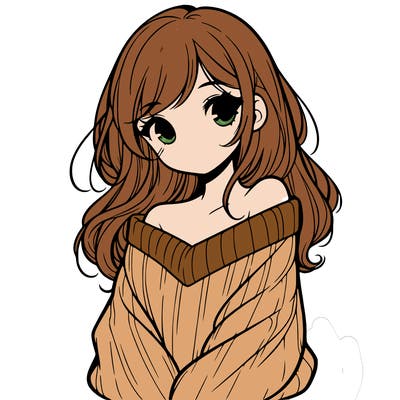 shy pretty girl wearing a sweater that is falling off one shoulder portrait