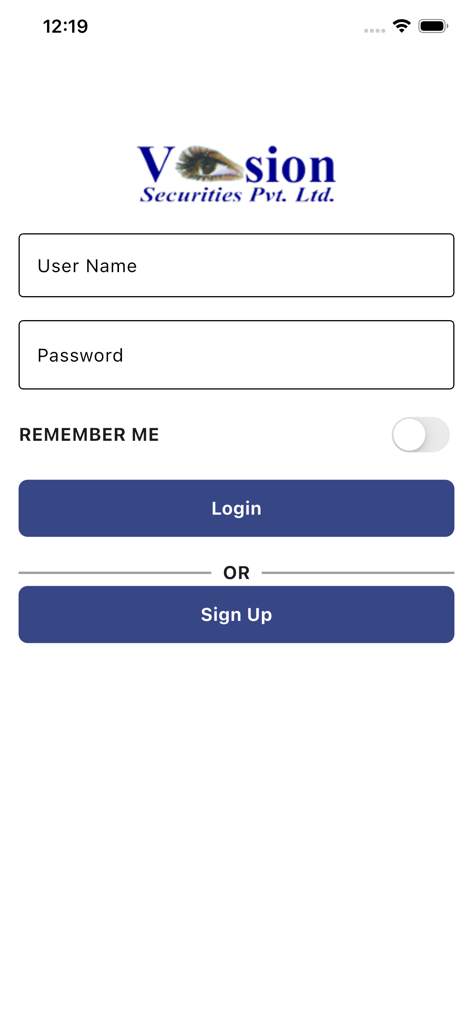 Vision Securities pvt ltd - Vision Securities mobile app login and sign up screen for NEPSE stock trading