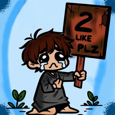 small poor toddler crying with sign that says 2 like plz