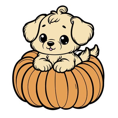 cute little puppy in a pumpkin