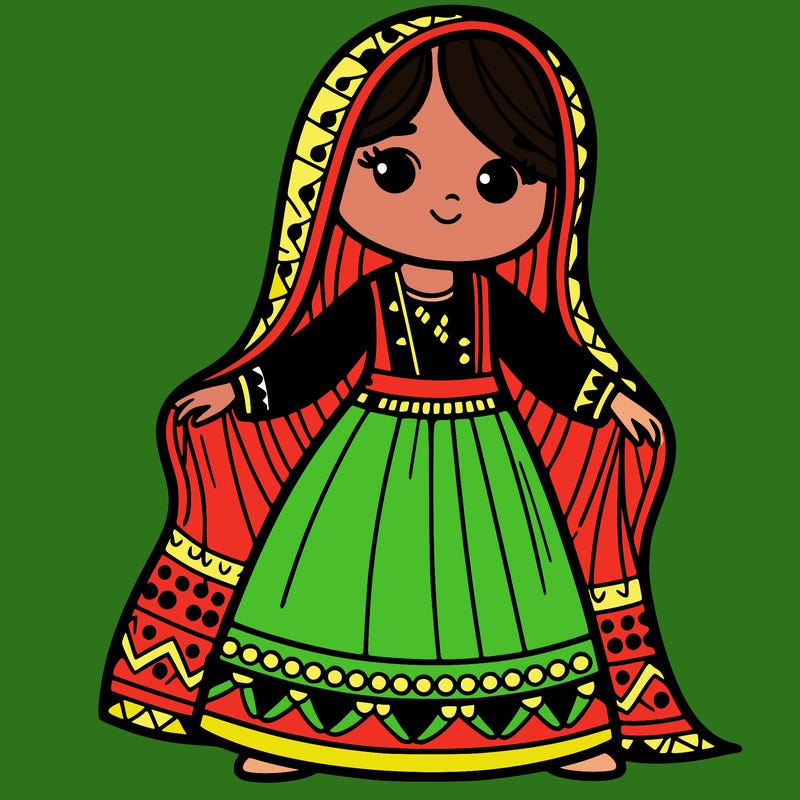 afghan girl with a big and beautiful afghan dress