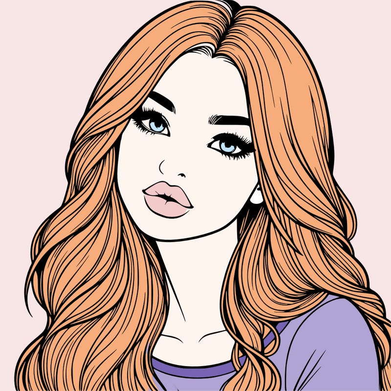 realistic girl with hair on her hair and lips