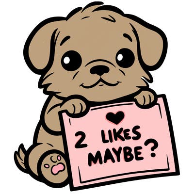 a puppy holding a sign that says 2 likes maybe?