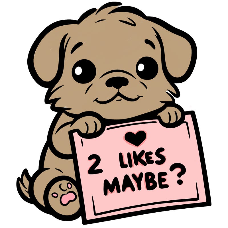 a puppy holding a sign that says 2 likes maybe?