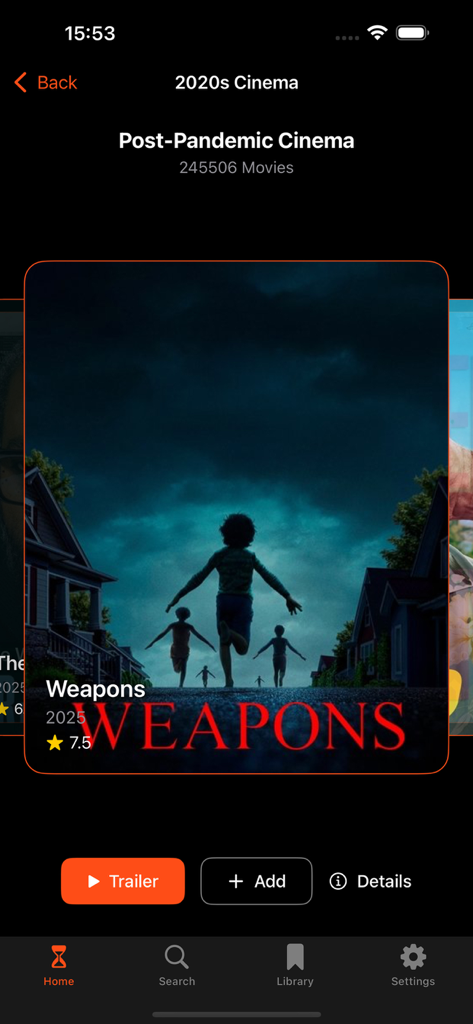 A movie selection screen in the My Magis app showcasing films from the 2020s era.