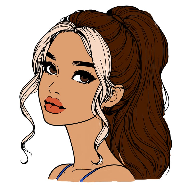 realistic girl with a ponytail on her hair and lips