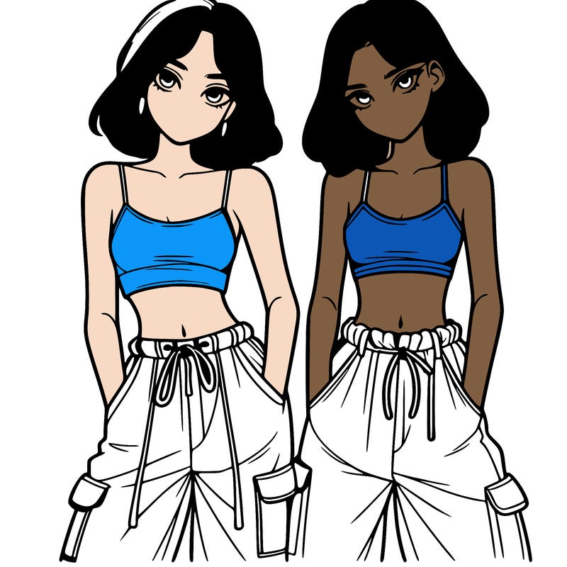 two girls with crop top with baggy pants