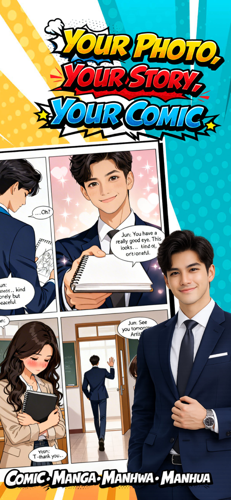 AI generated manhwa style comic panels featuring character dialogue and scenes