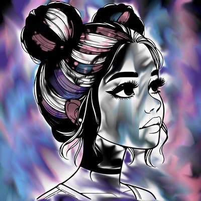 realistic girl with buns on the top of her head