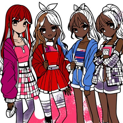 teen manga girls group of 4