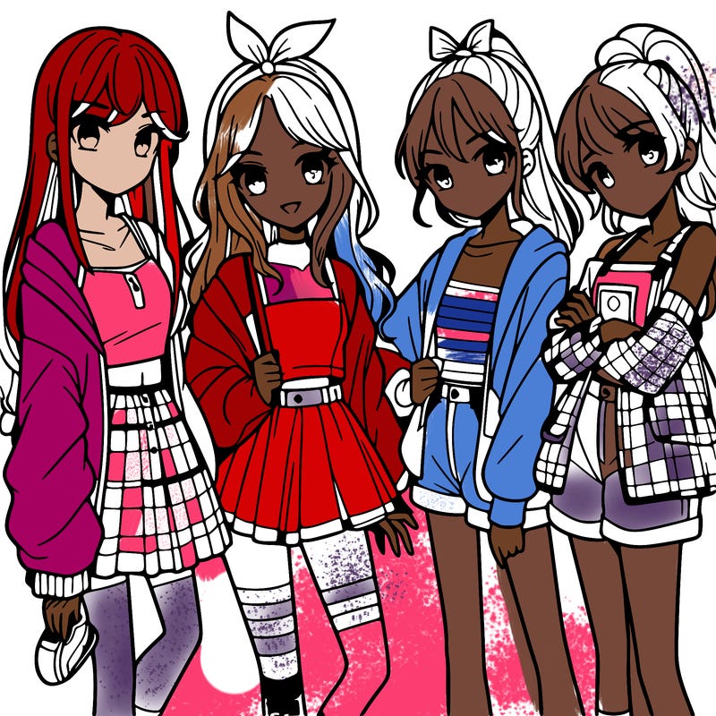 teen manga girls group of 4