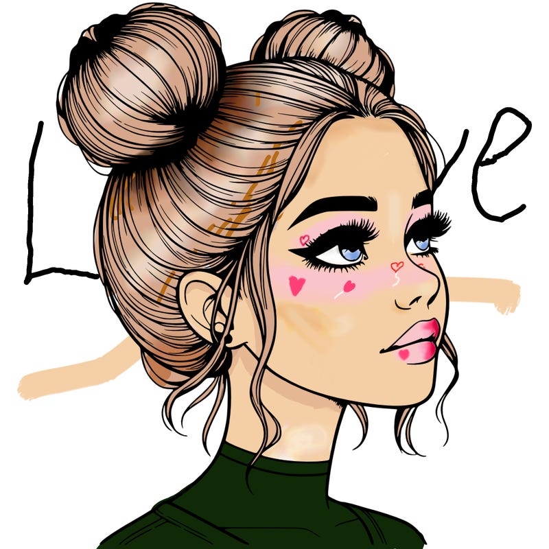 realistic girl with buns on the top of her head