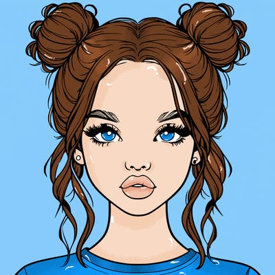 realistic girl with two buns in hair and lips