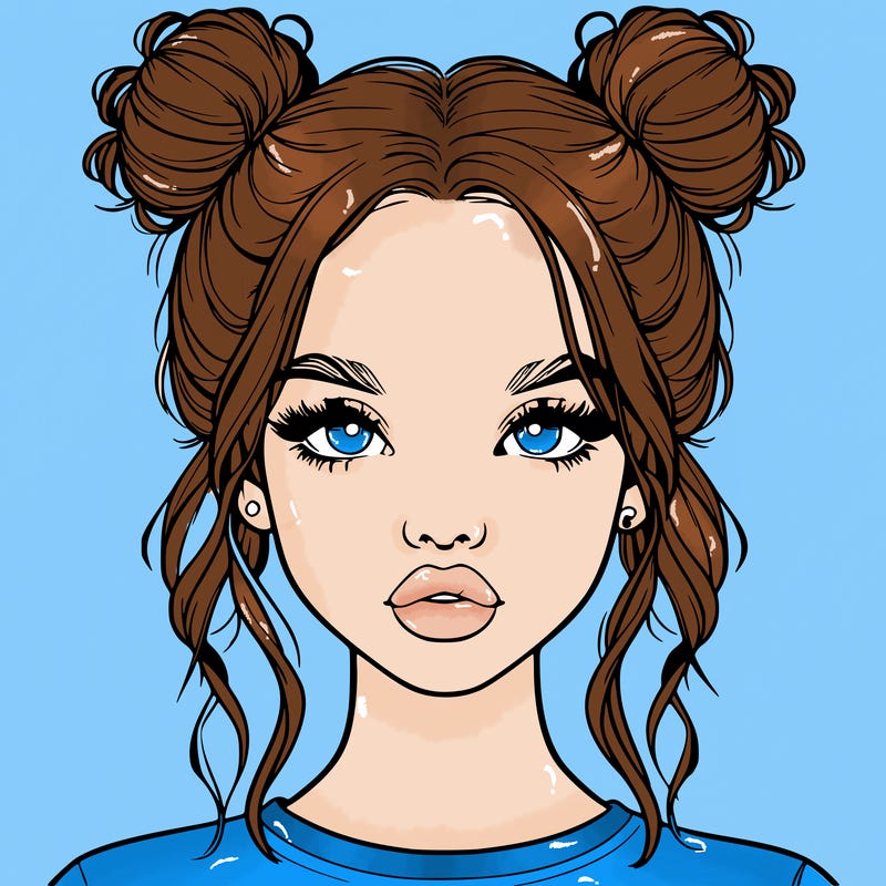 realistic girl with two buns in hair and lips