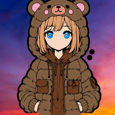 realistic anime girl in bear jacket