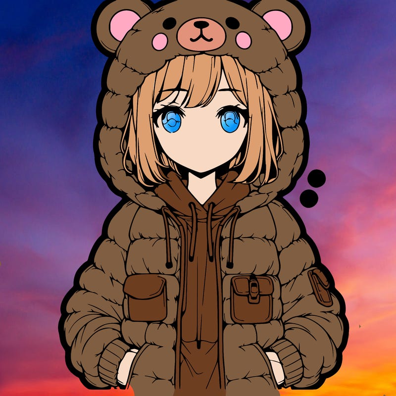 realistic anime girl in bear jacket
