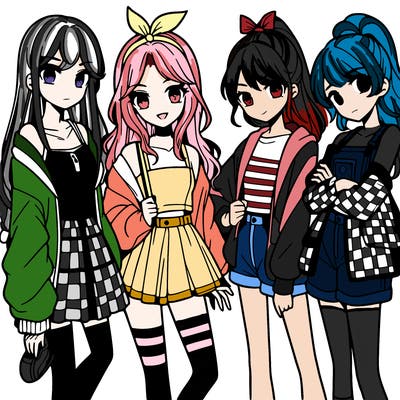 teen manga girls group of 4