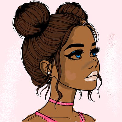 realistic girl with buns on the top of her head