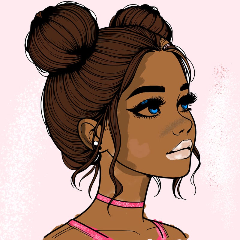 realistic girl with buns on the top of her head