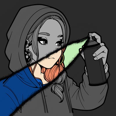 a realistic girl, spray painting