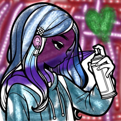a realistic girl spray painting