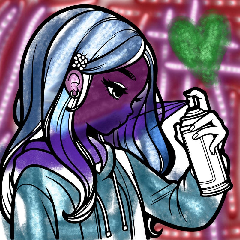 a realistic girl spray painting