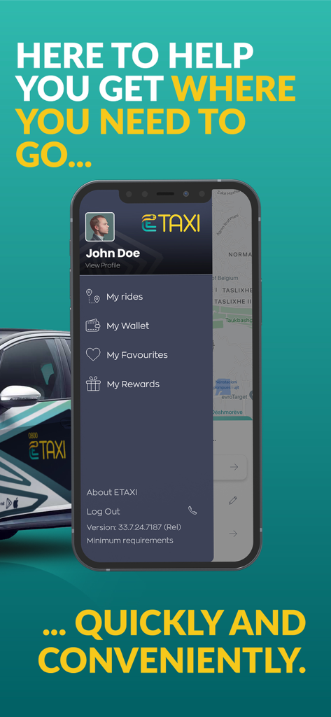 ETAXI. - ETAXI app user profile and menu interface