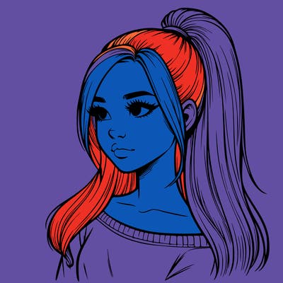 realistic girl with a high ponytail