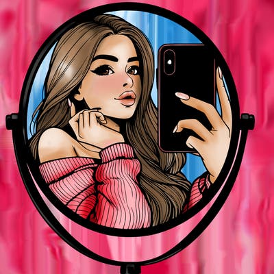 realistic girl taking mirror selfie beautiful