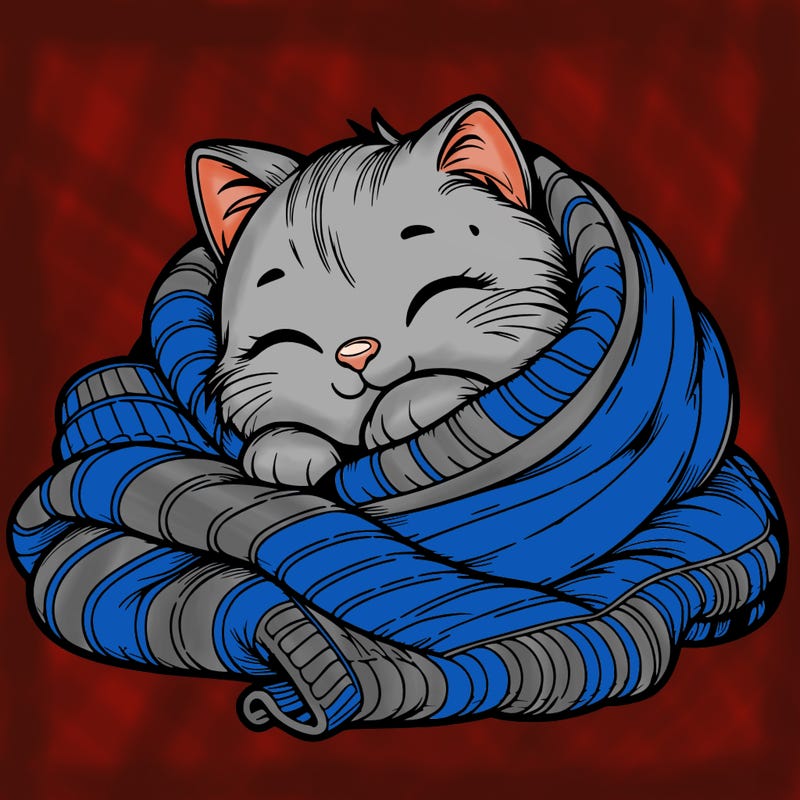 realistic cozy cat in a blanket