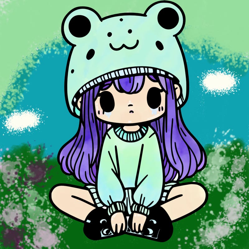 a girl wearing a frog hat and some frog socks