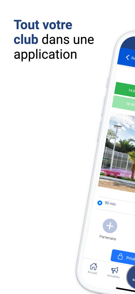 Caña Sports Club - Cana Sports Club mobile application interface showing club services and court booking