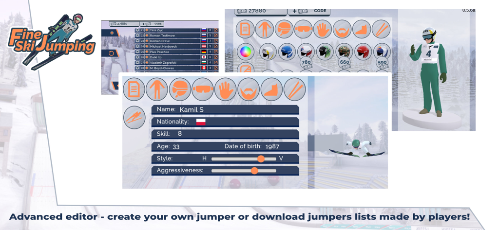 Fine Ski Jumping - Fine Ski Jumping 고급 편집기 및 장비 사용자 지정 기능의 스크린샷