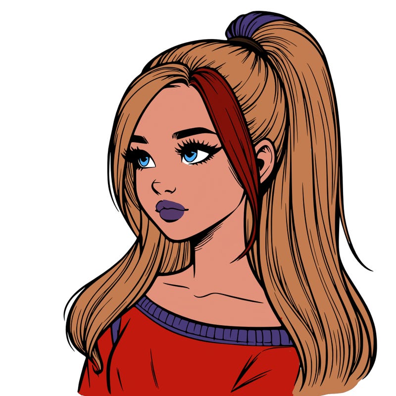 realistic girl with a high ponytail