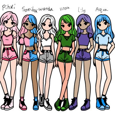 a group of girls wearing crop tops and shorts