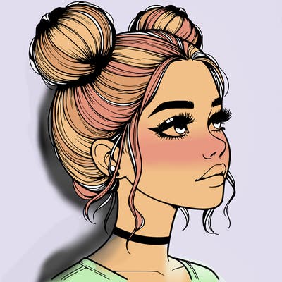 realistic girl with buns on the top of her head