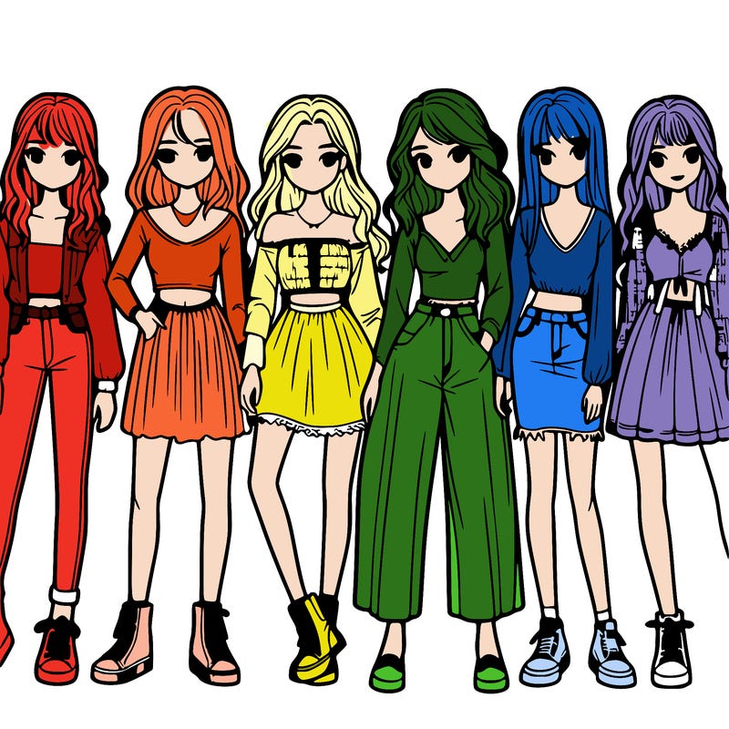 a group of realistic girls standing together in a line