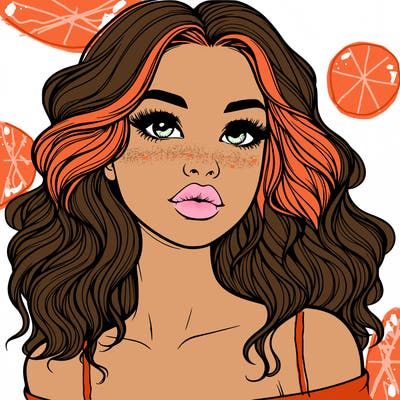 realistic girl with wavy hair and lips