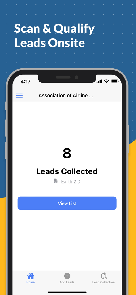 Lead Capture by EventMobi - Panel de la aplicación móvil Captura de Leads de EventMobi que muestra el número de leads recopilados in situ