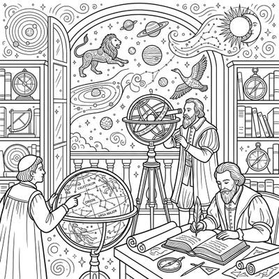 Journey back in time with this engaging coloring page featuring Renaissance Astronomers. Discover celestial instruments, planets, and constellations as you bring this scientific exploration to life.