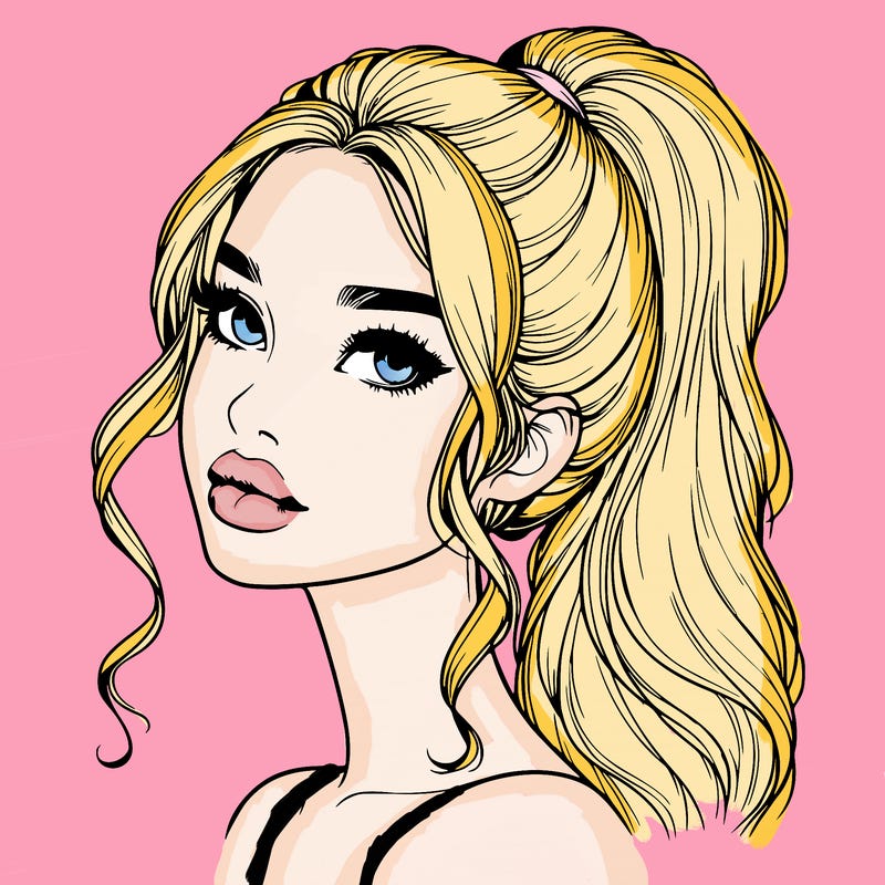 realistic girl with a ponytail on her hair and lips