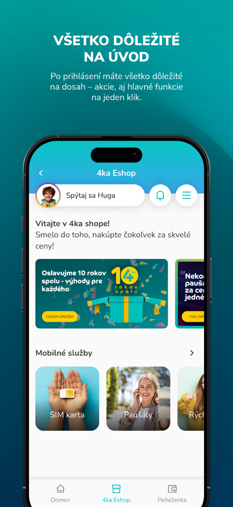 Interface do aplicativo Moja 4ka mostrando a loja de serviços móveis e ofertas promocionais