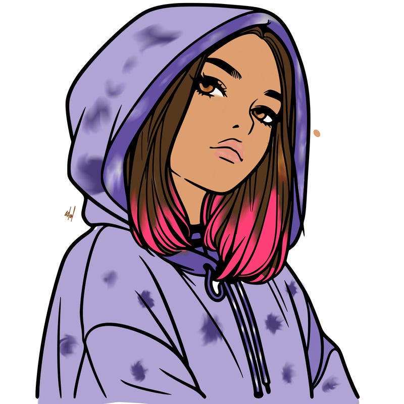 a realistic girl in a hoodie