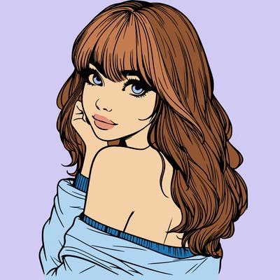 realistic girl with bangs looking over her shoulder