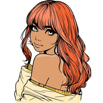 realistic girl with bangs looking over her shoulder